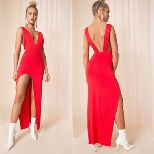 Superdown Erika Deep V Jersey Maxi Dress
